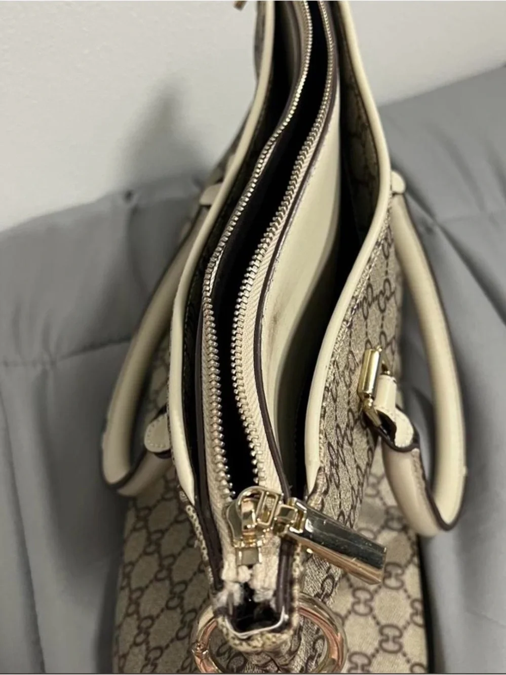 Beige Satchel with Cream Trim